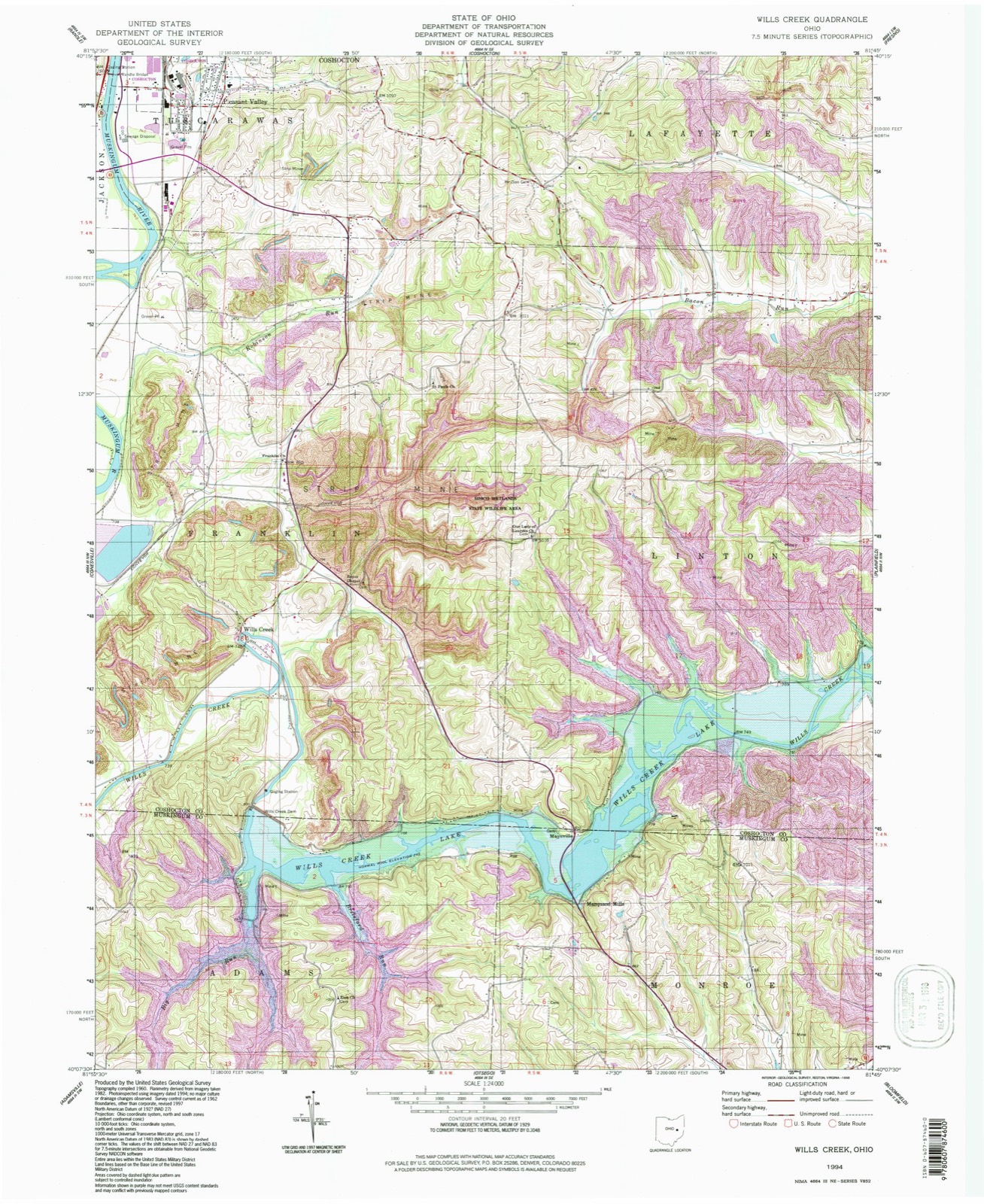 Topographic sheet of Maysville, surveyed 1994