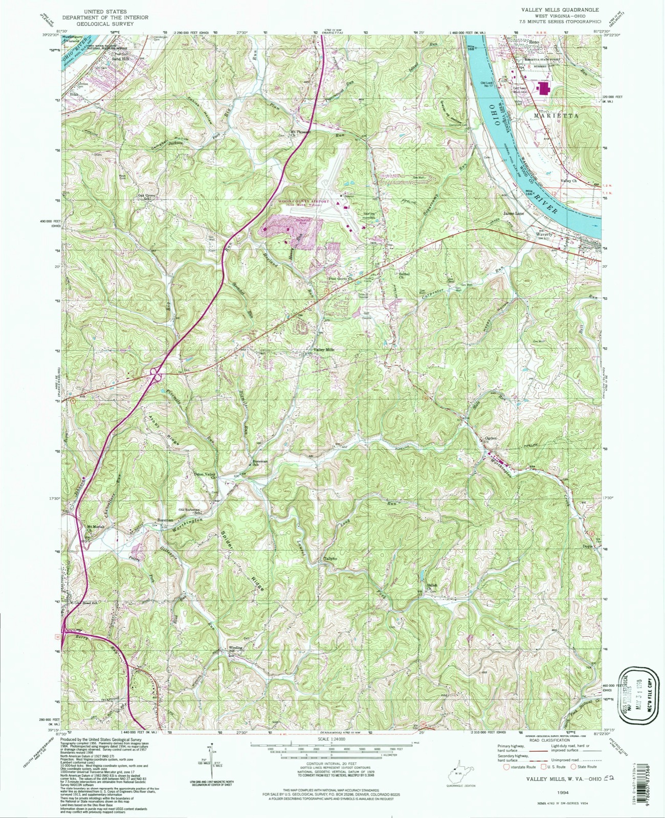 Topographic sheet of Reno, surveyed 1994
