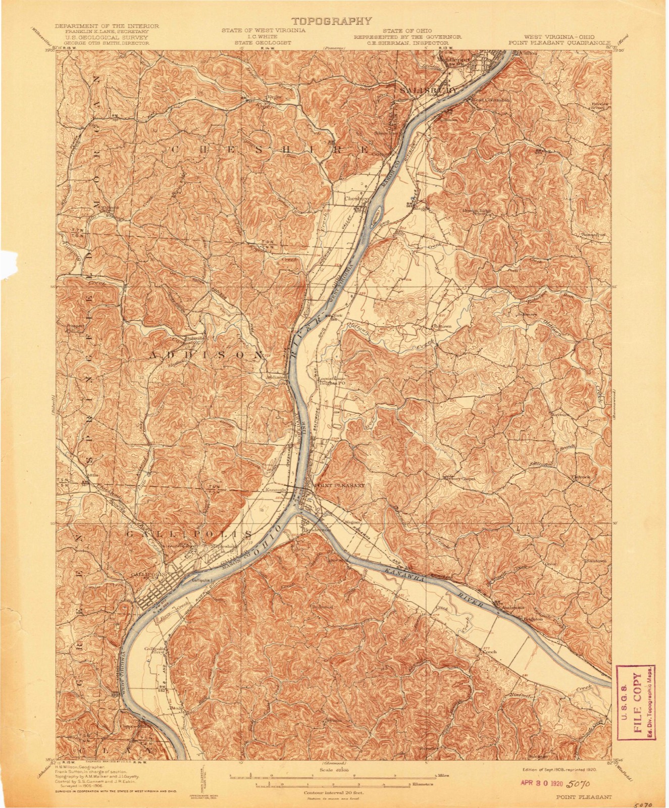 Topographic sheet of Addison, surveyed 1908