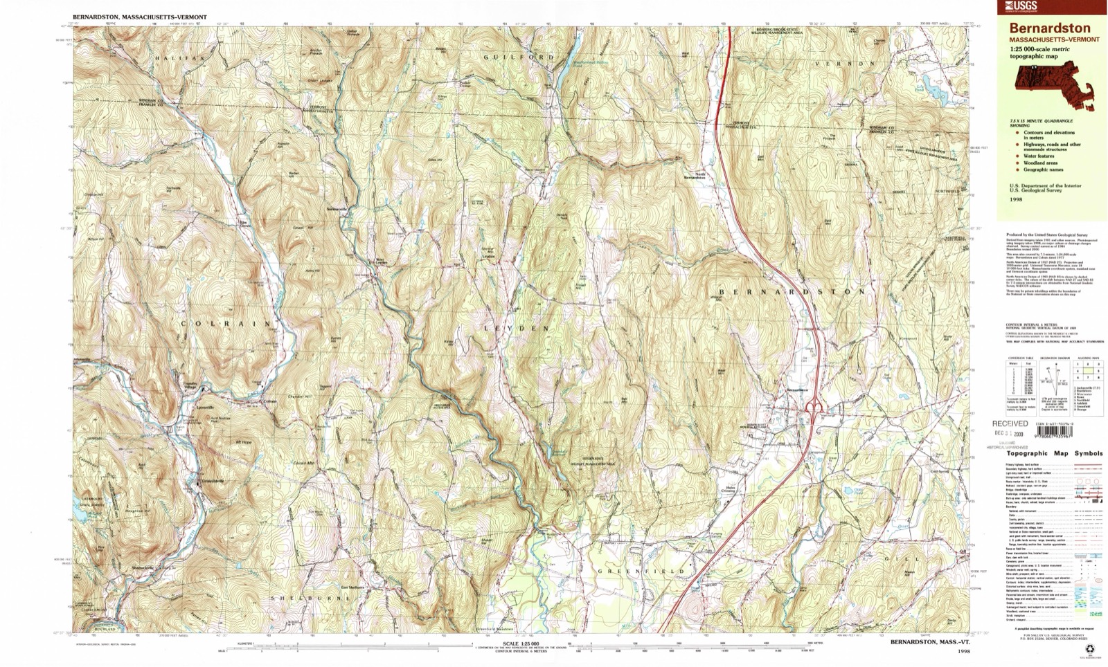 Topographic sheet of Bernardston, surveyed 1998