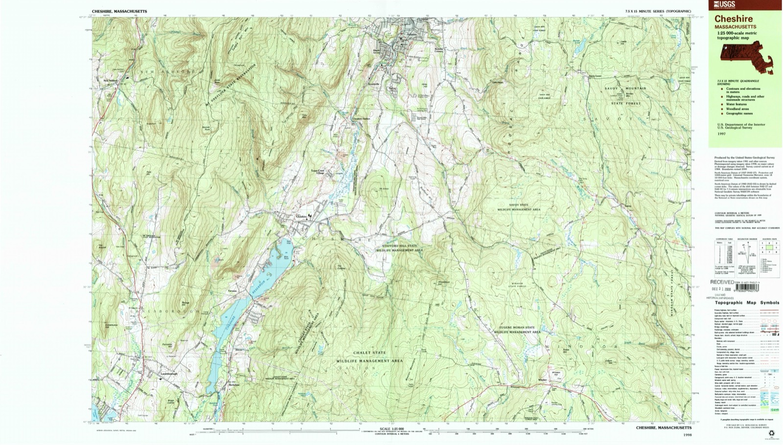Topographic sheet of Adams, surveyed 1998