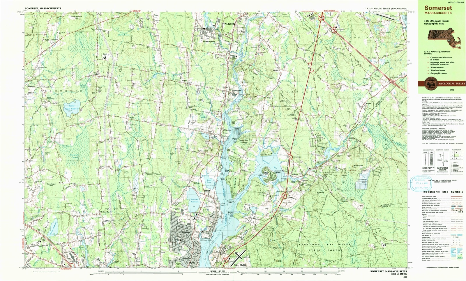 Topographic sheet of Dighton, surveyed 1985