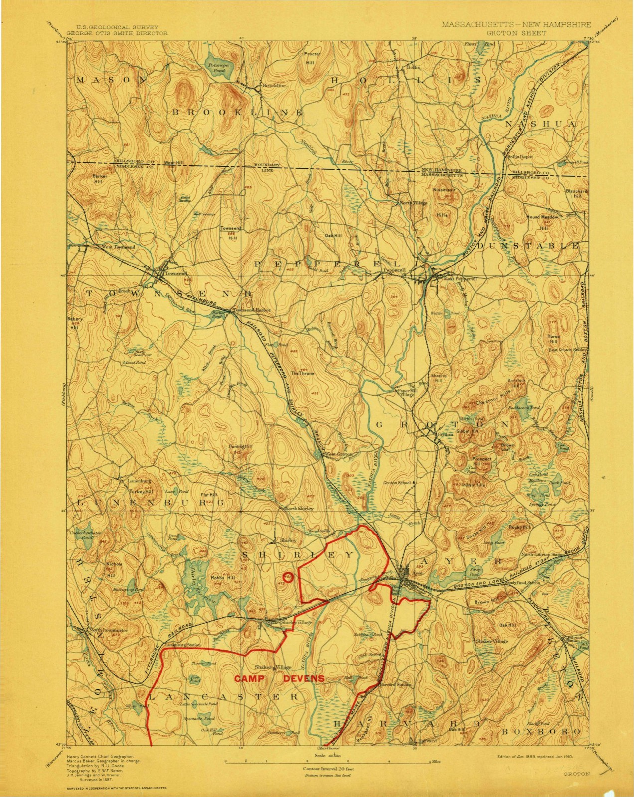 Topographic sheet of Ayer, surveyed 1893