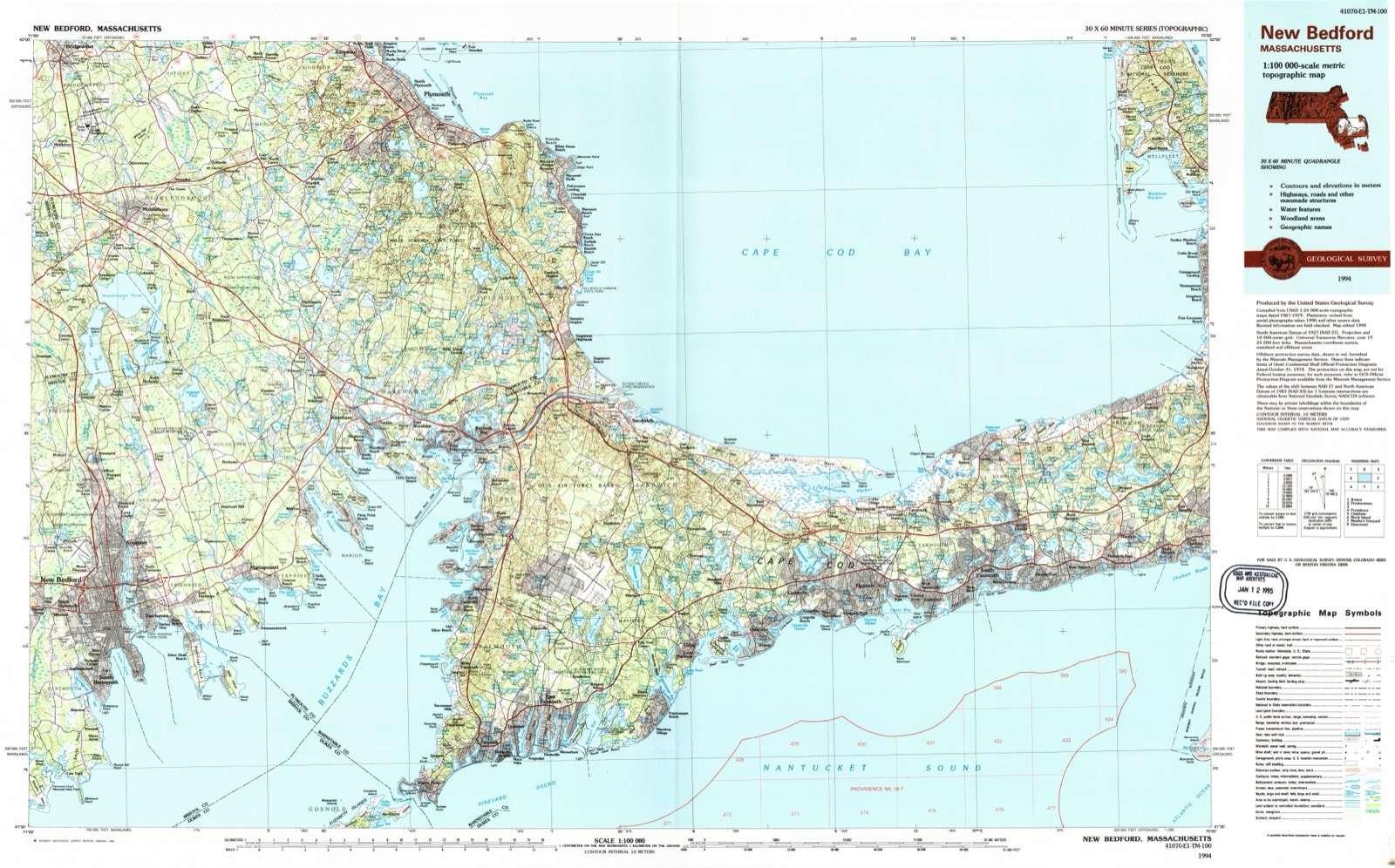 Topographic sheet of Bourne, surveyed 1994