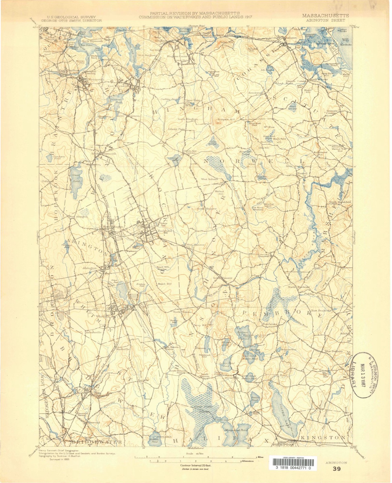 Topographic sheet of Braintree, surveyed 1885
