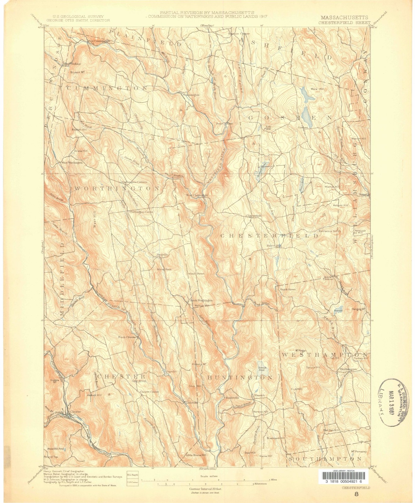 Topographic sheet of Chester, surveyed 1886