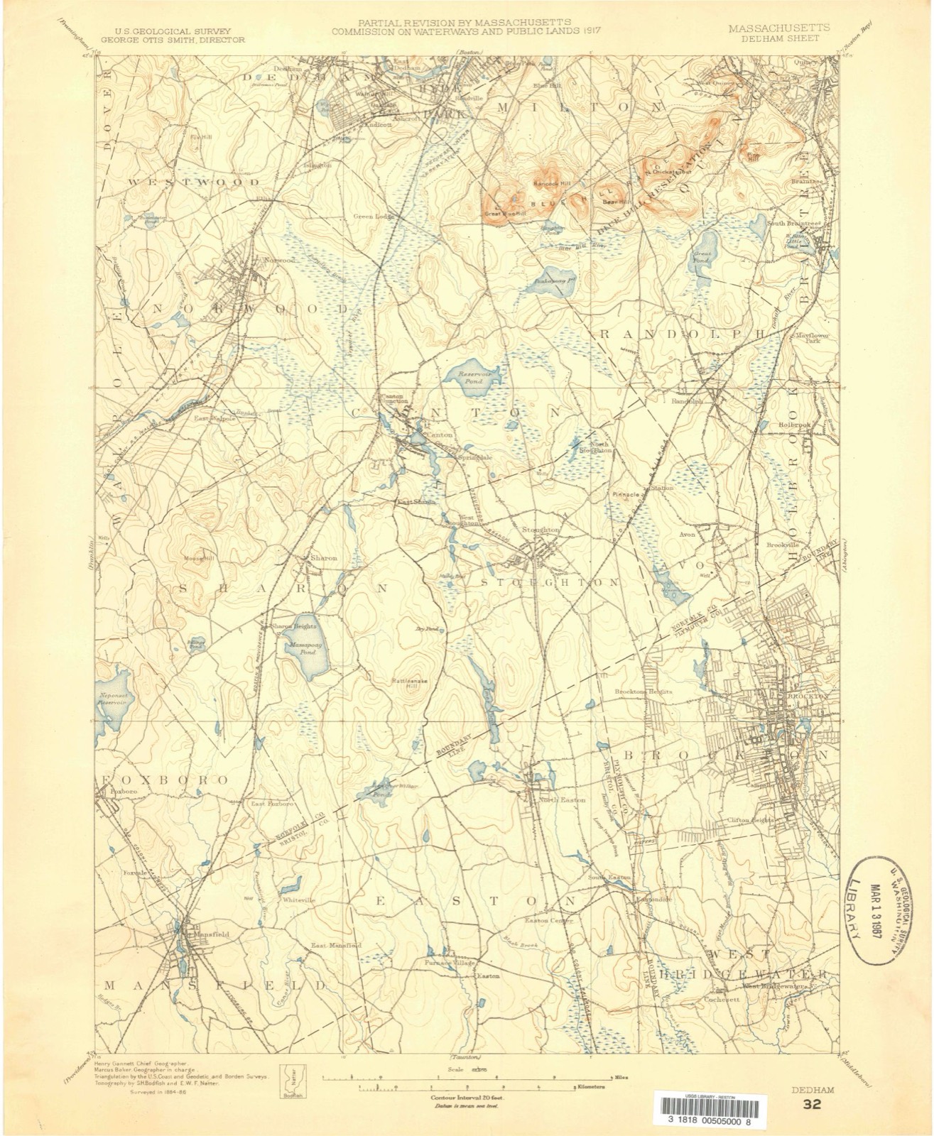 Topographic sheet of Dedham, surveyed 1886