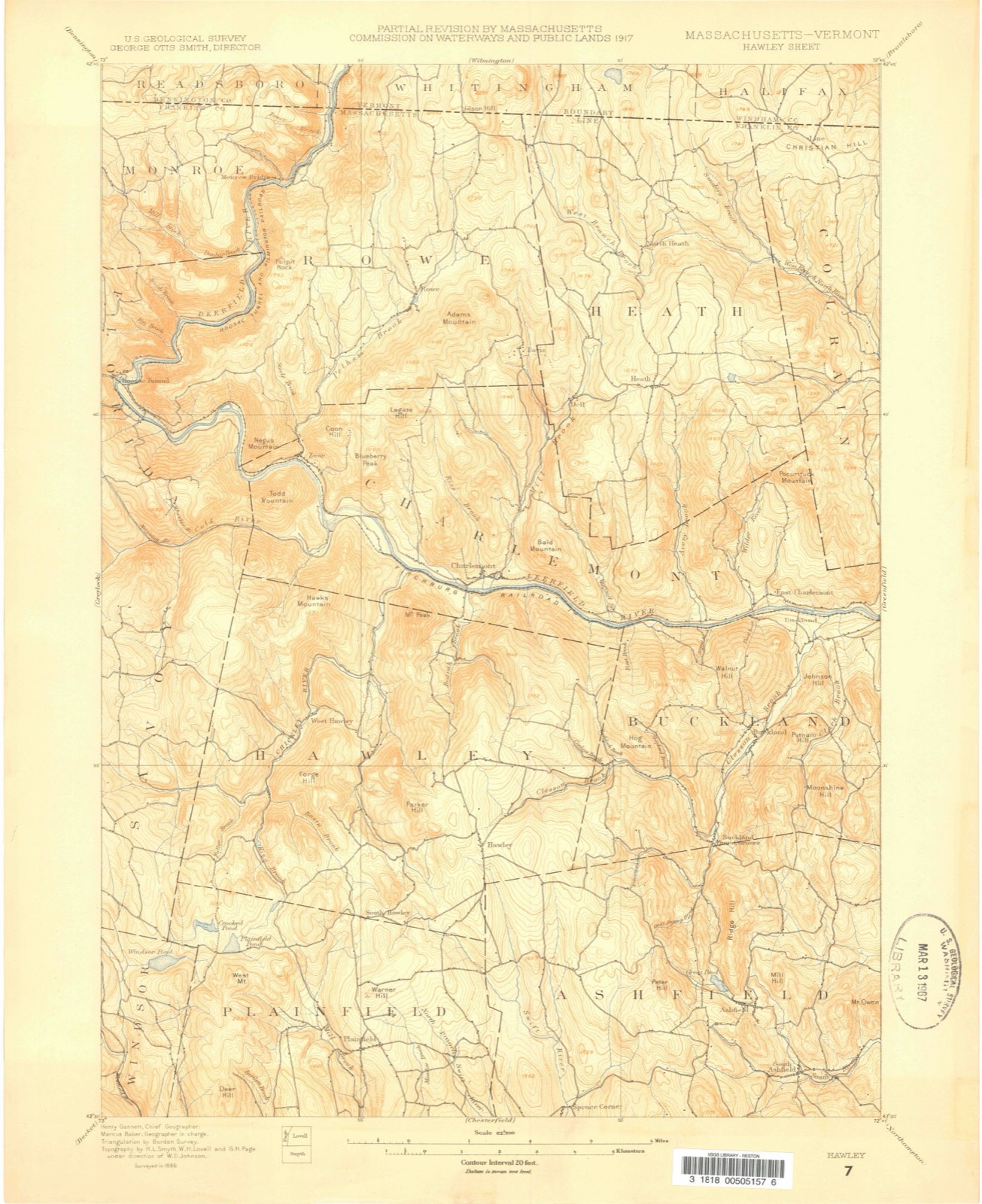 Topographic sheet of Rowe, surveyed 1886