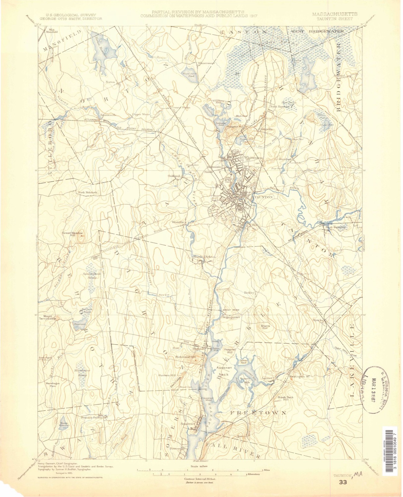 Topographic sheet of Dighton, surveyed 1885