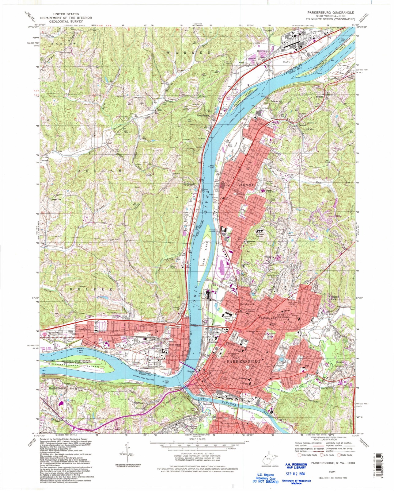 Topographic sheet of Belpre, surveyed 1994