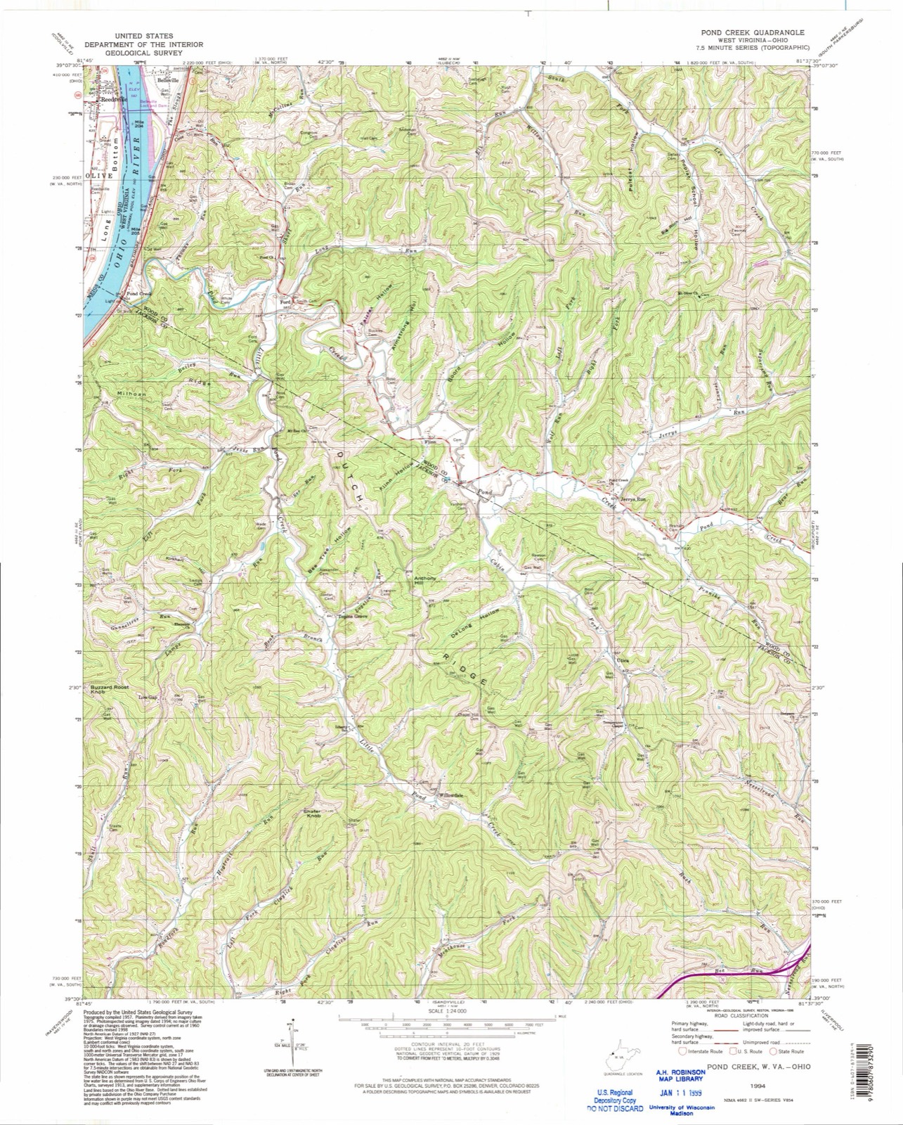 Topographic sheet of Reedsville, surveyed 1994