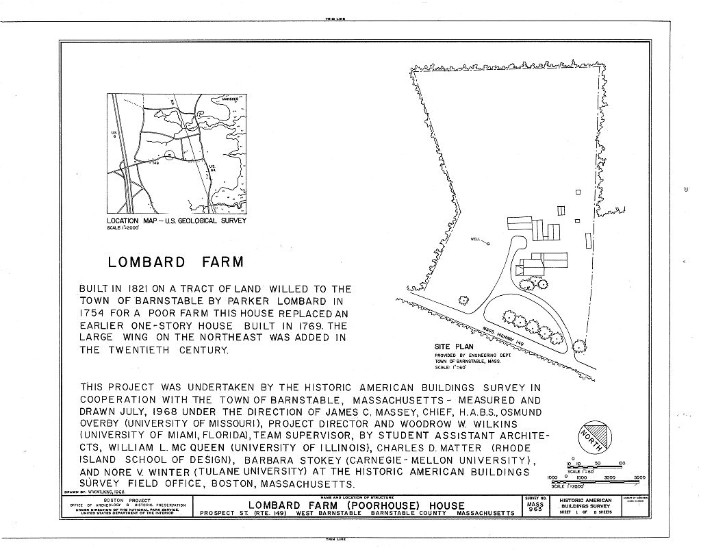 Lombard Farm, House, Prospect Street (State Route 149), Barnstable, Barnstable County, MA, measured drawing filed with the federal survey