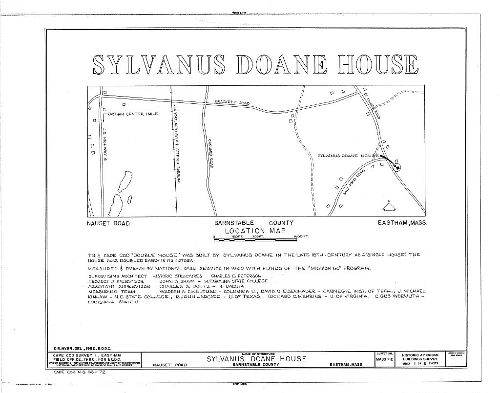 Sylvanus Doane House, Nauset Road, Eastham, Barnstable County, MA, measured drawing filed with the federal survey
