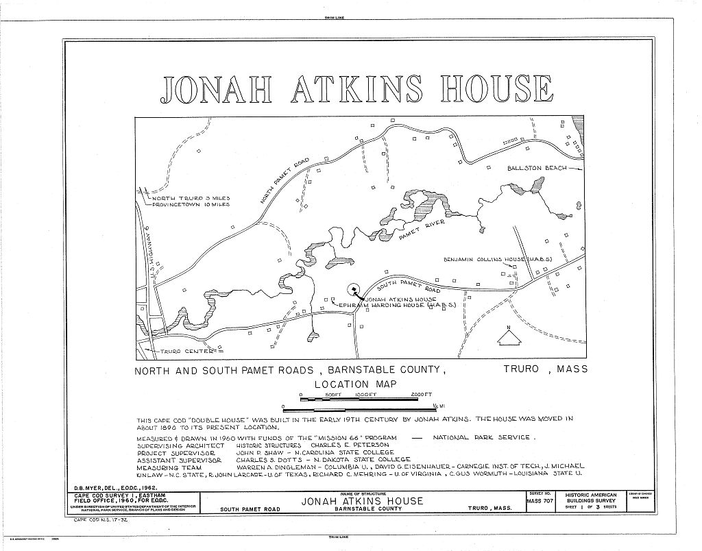 Jonah Atkins House, South Pamet Road, Truro, Barnstable County, MA, measured drawing filed with the federal survey
