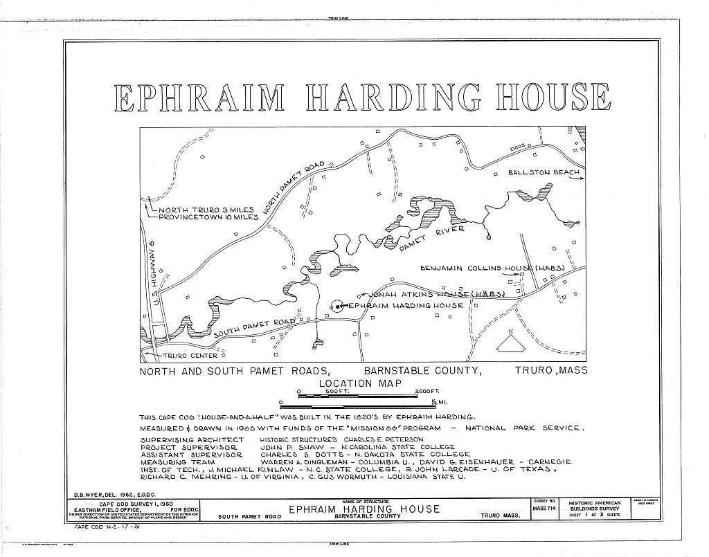 Ephraim Harding House, South Pamet Road, Truro, Barnstable County, MA, measured drawing filed with the federal survey