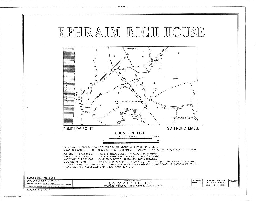 Ephraim Rich House, Pump Log Point, Truro, Barnstable County, MA, measured drawing filed with the federal survey