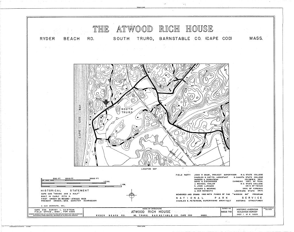 Atwood Rich House, Ryder Beach Road, Truro, Barnstable County, MA, measured drawing filed with the federal survey
