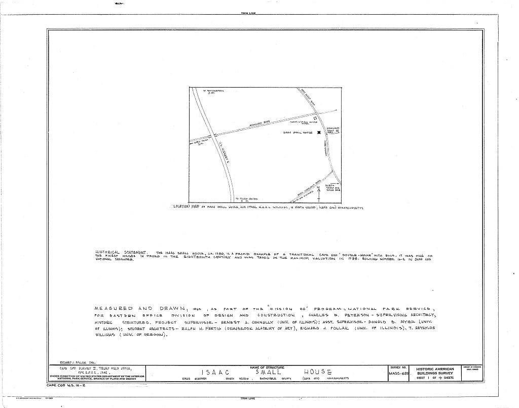 Isaac Small House, Old King's Highway & Highland Road, Truro, Barnstable County, MA, measured drawing filed with the federal survey