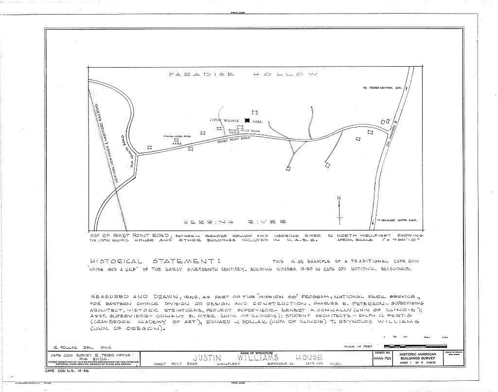 Justin Williams House, Pamet Point Road, Wellfleet, Barnstable County, MA, measured drawing filed with the federal survey