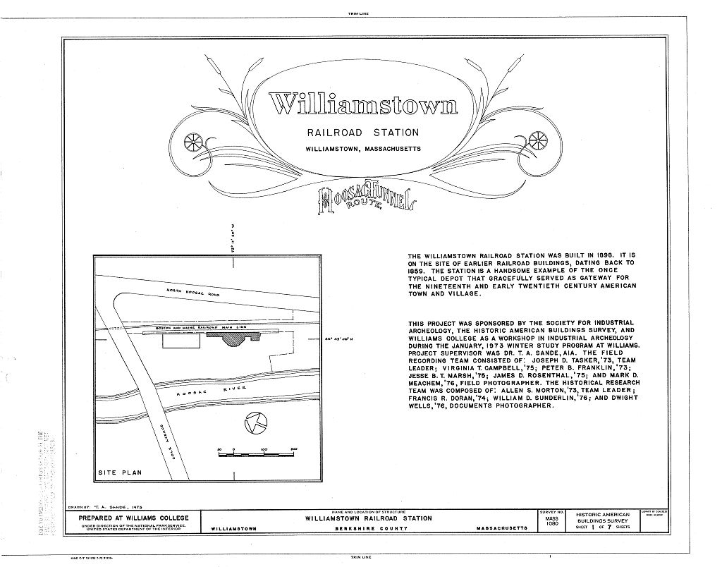 Williamstown Railroad Station, North Hoosac Road & Cole Avenue, Williamstown, Berkshire County, MA, measured drawing filed with the federal survey