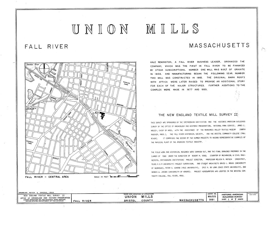 Union Mills, Pleasant Street & Highway I-195, Interchange No. 12, Fall River, Bristol County, MA, measured drawing filed with the federal survey