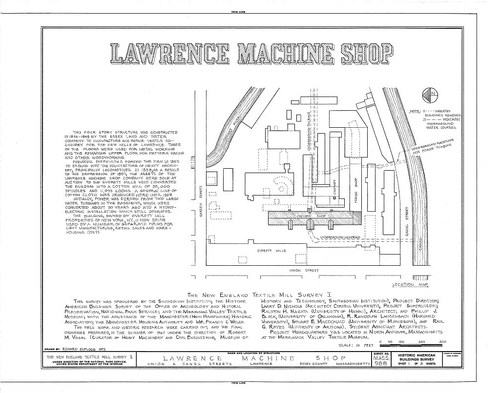 Lawrence Machine Shop, Union & Canal Streets, Lawrence, Essex County, MA, measured drawing filed with the federal survey