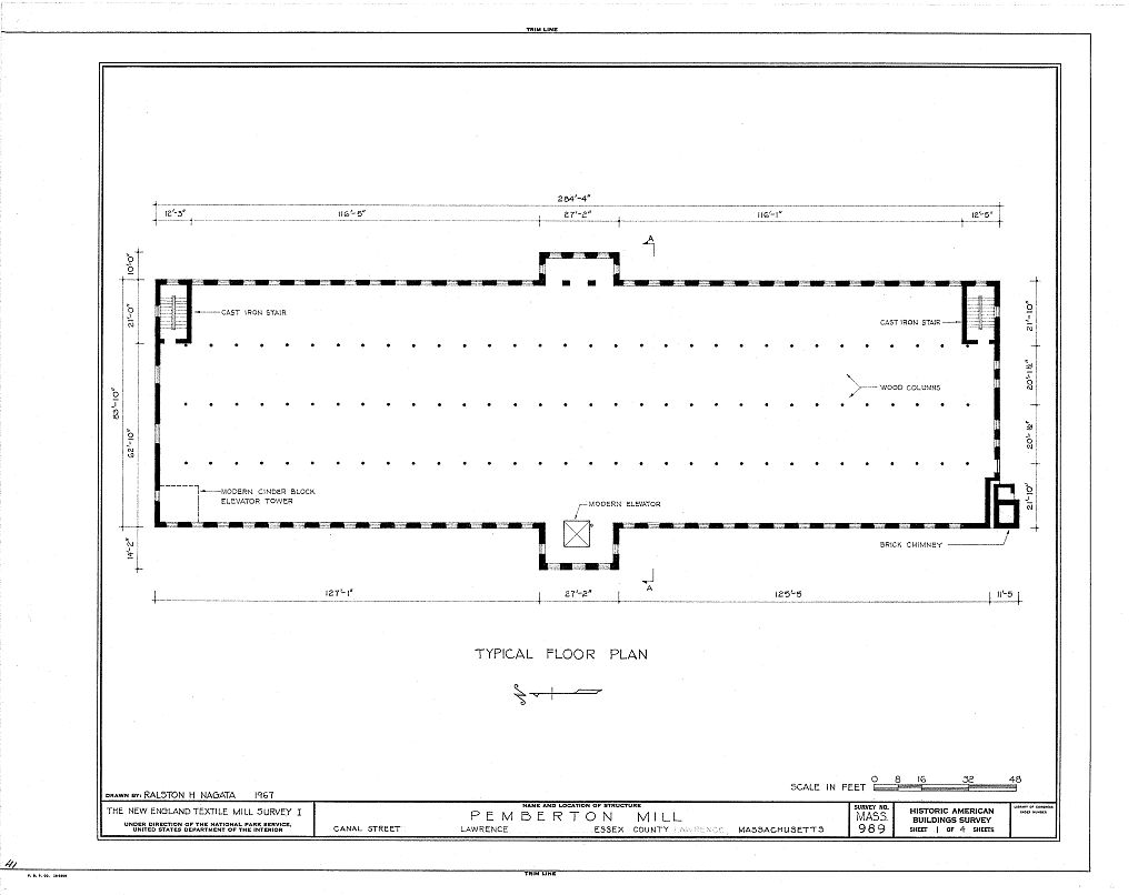 Pemberton Mill, Union Street vicinity, Lawrence, Essex County, MA, measured drawing filed with the federal survey