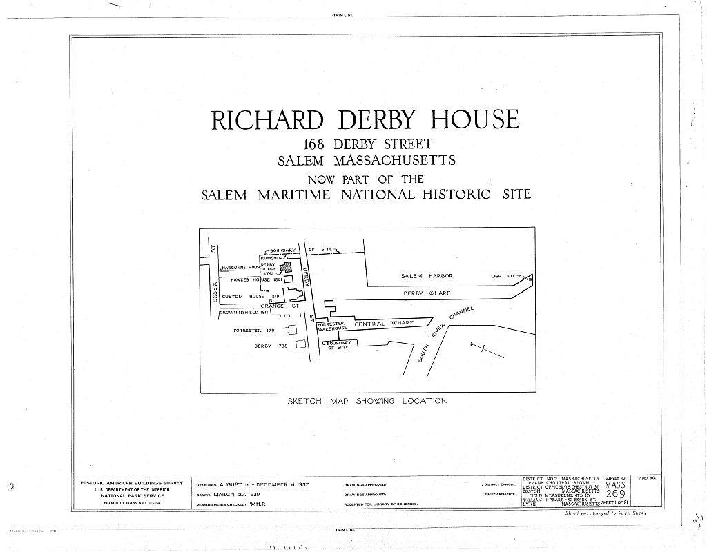 Derby House, 168 Derby Street, Salem, Essex County, MA, measured drawing filed with the federal survey
