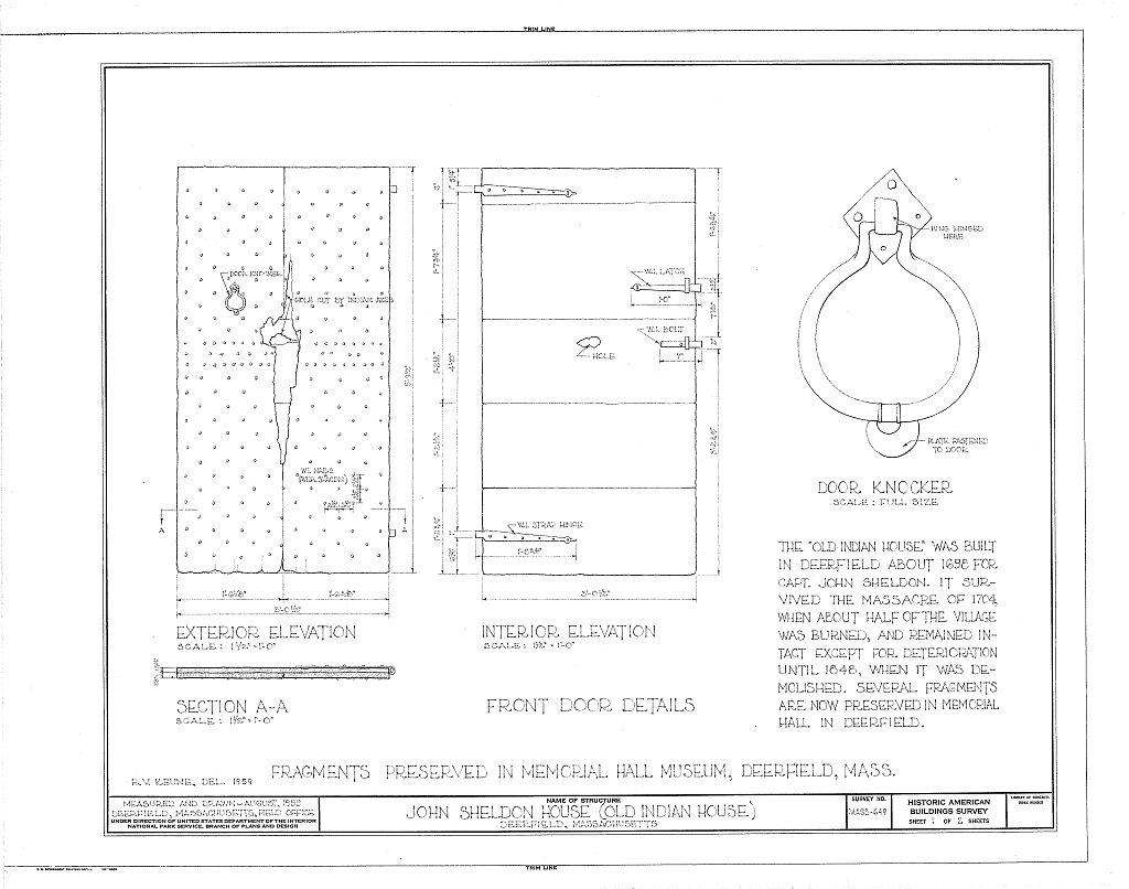 John Sheldon House, Memorial Hall Museum, Deerfield, Franklin County, MA, measured drawing filed with the federal survey