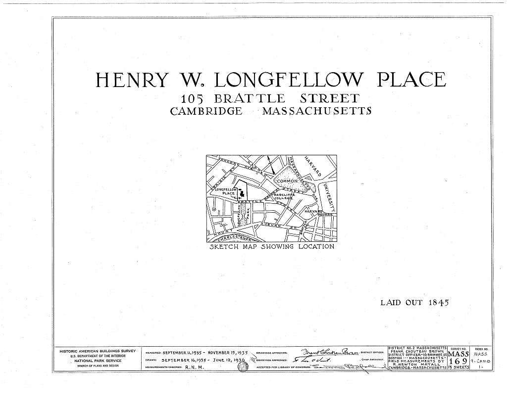 Henry W. Longfellow Place, 105 Brattle Street, Cambridge, Middlesex County, MA, measured drawing filed with the federal survey