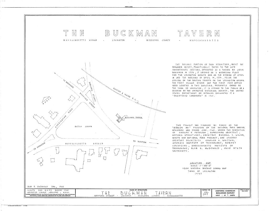 Buckman Tavern, Bedford Street, Lexington, Middlesex County, MA, measured drawing filed with the federal survey