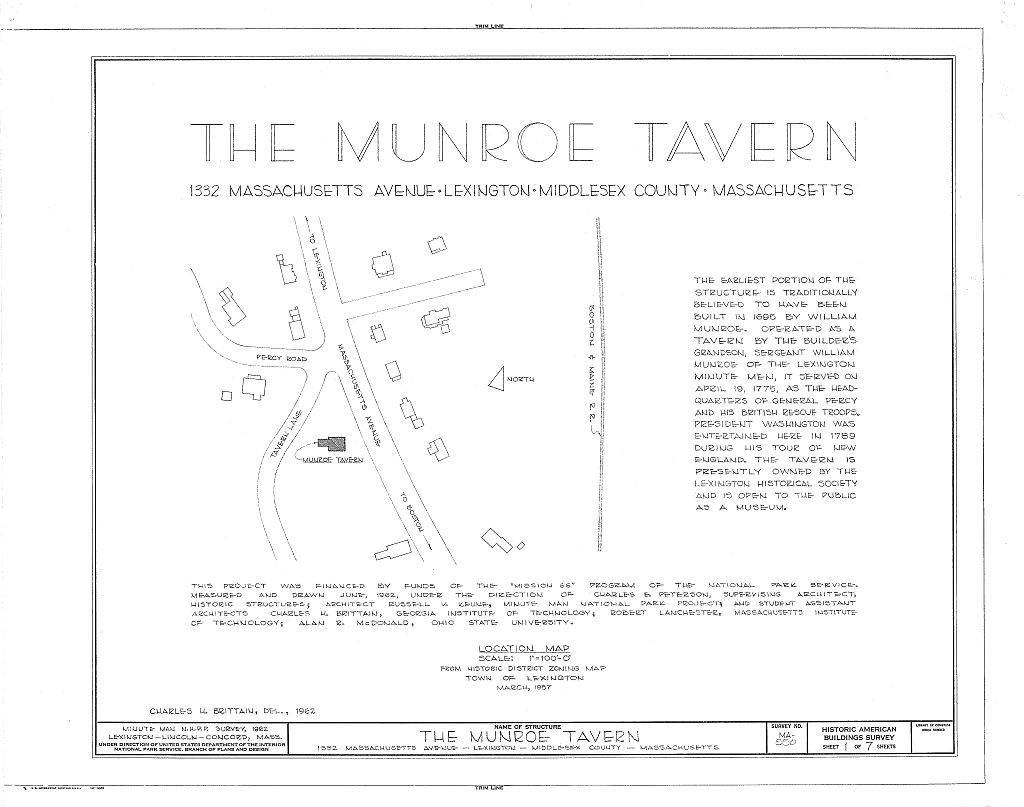 Munroe Tavern, 1332 Massachusetts Avenue, Lexington, Middlesex County, MA, measured drawing filed with the federal survey