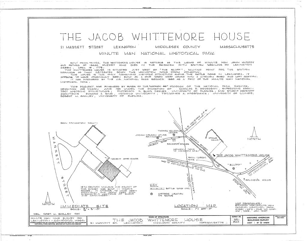 Jacob Whittemore House, 62l Marrett Street, Lexington, Middlesex County, MA, measured drawing filed with the federal survey