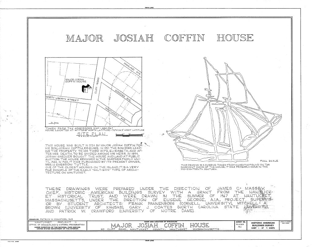 Major Josiah Coffin House, 60 Cliff Road, Nantucket, Nantucket County, MA, measured drawing filed with the federal survey