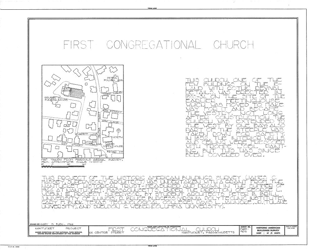 First Congregational Church, 62 Centre Street, Nantucket, Nantucket County, MA, measured drawing filed with the federal survey