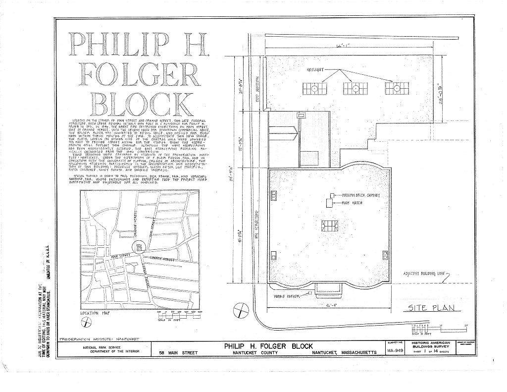 Philip H. Folger Block, 56 & 58 Main Street, Nantucket, Nantucket County, MA, measured drawing filed with the federal survey