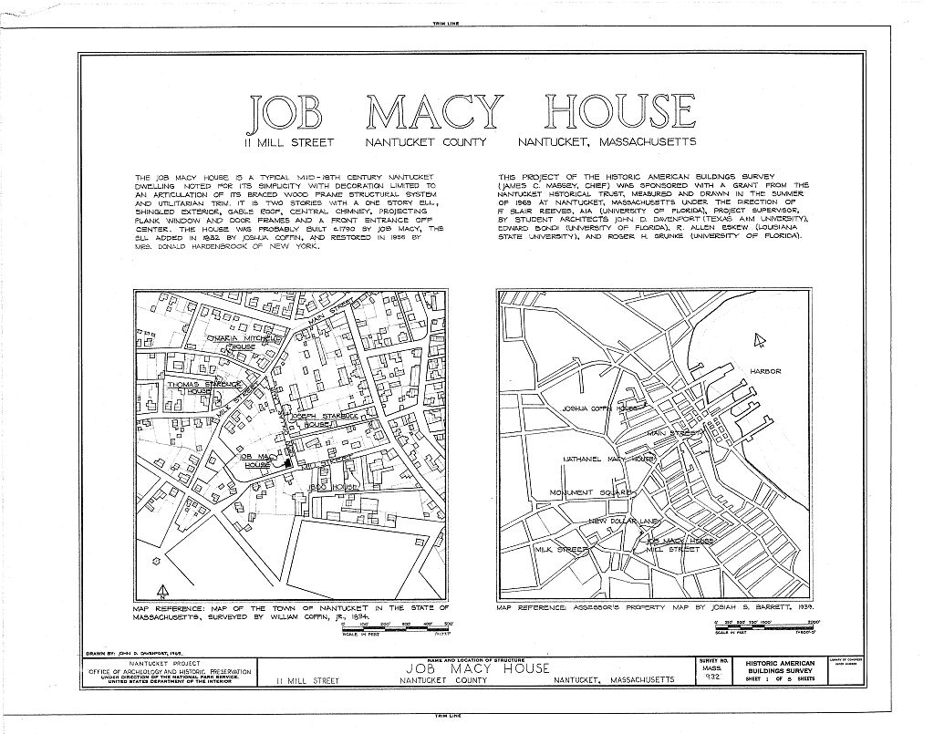 Job Macy House, 11 Mill Street, Nantucket, Nantucket County, MA, measured drawing filed with the federal survey