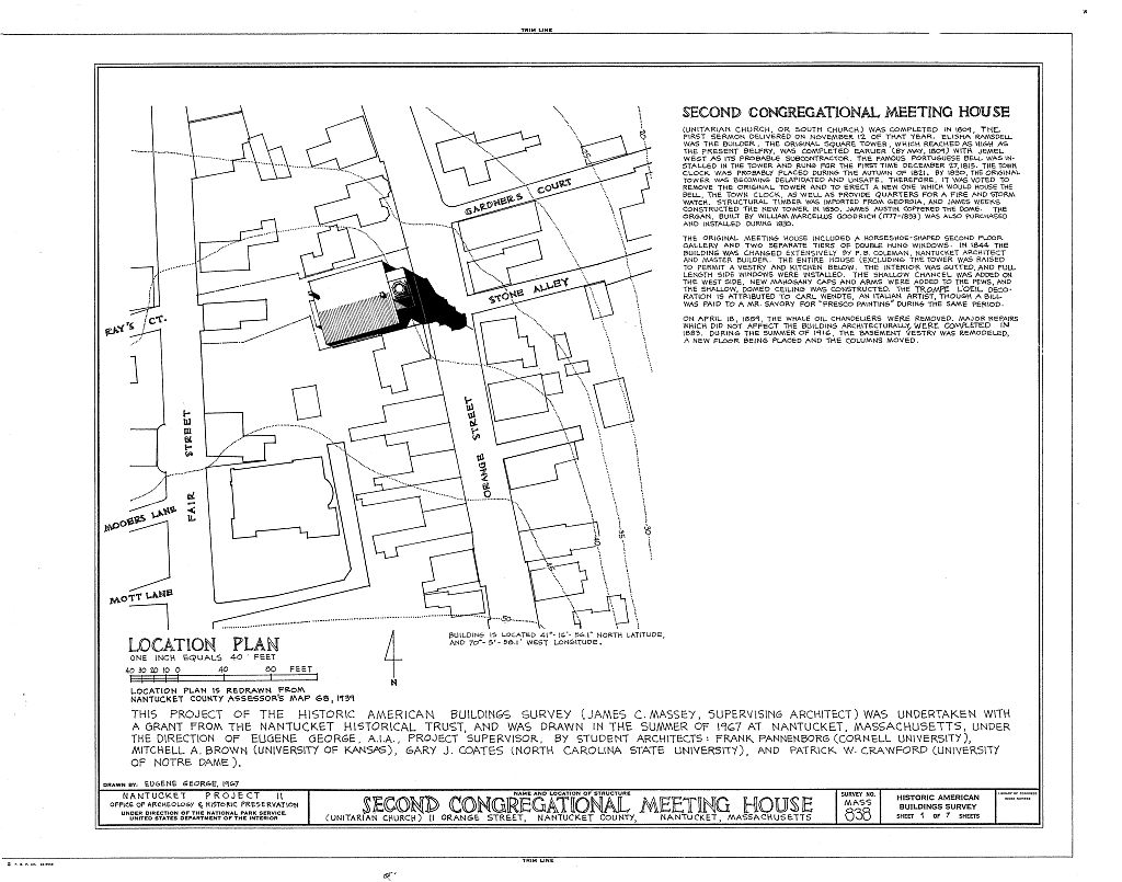 Second Congregational Meetinghouse Society Church, Orange Street, Nantucket, Nantucket County, MA, measured drawing filed with the federal survey
