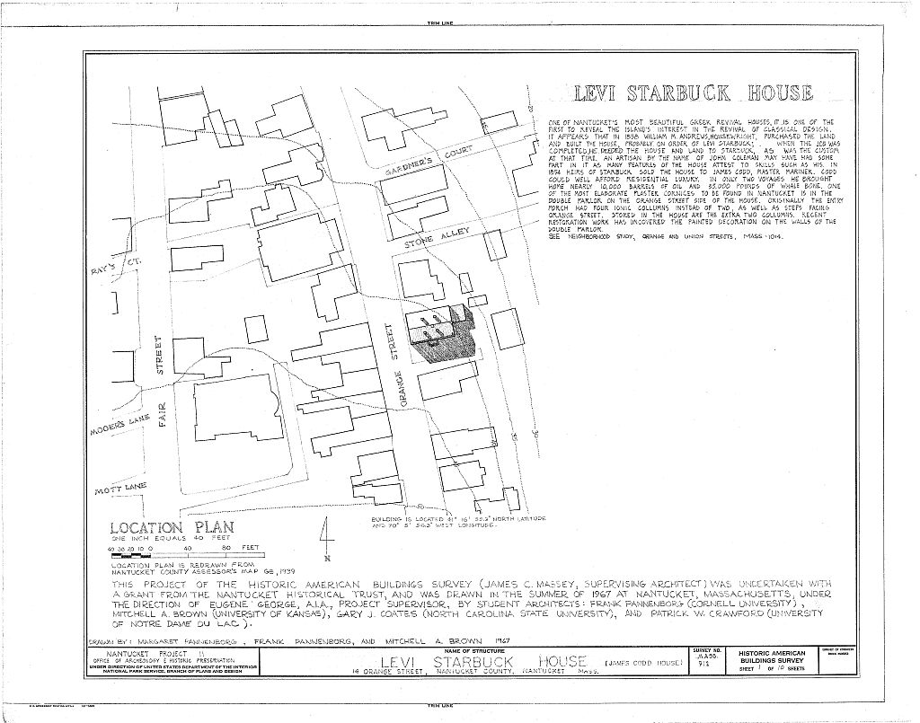 Levi Starbuck House, 14 Orange Street, Nantucket, Nantucket County, MA, measured drawing filed with the federal survey