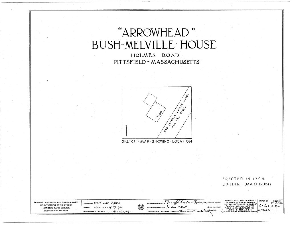 Arrowhead, 780 Holmes Road, Pittsfield, Berkshire County, MA, measured drawing filed with the federal survey