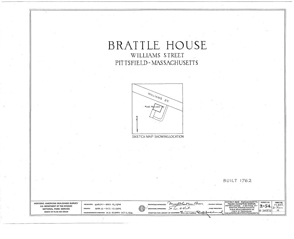 William Brattle Jr. House, 626 Williams Street, Pittsfield, Berkshire County, MA, measured drawing filed with the federal survey