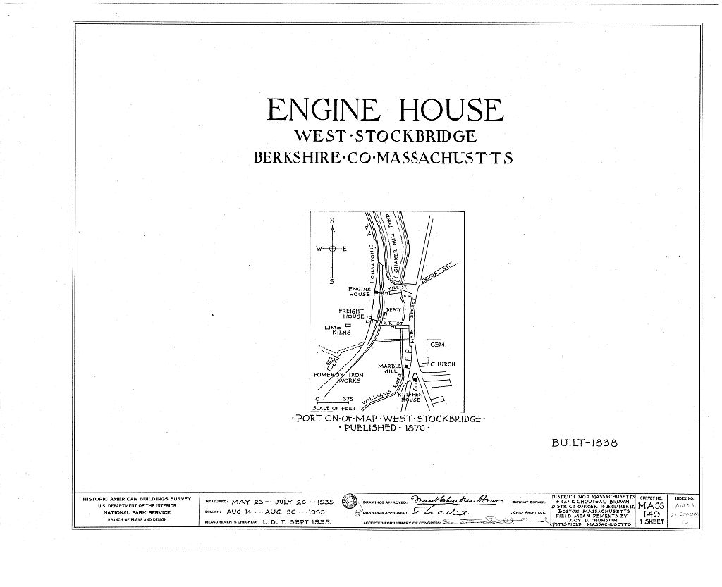 Engine House (Ruins), Mill Street, West Stockbridge, Berkshire County, MA, measured drawing filed with the federal survey