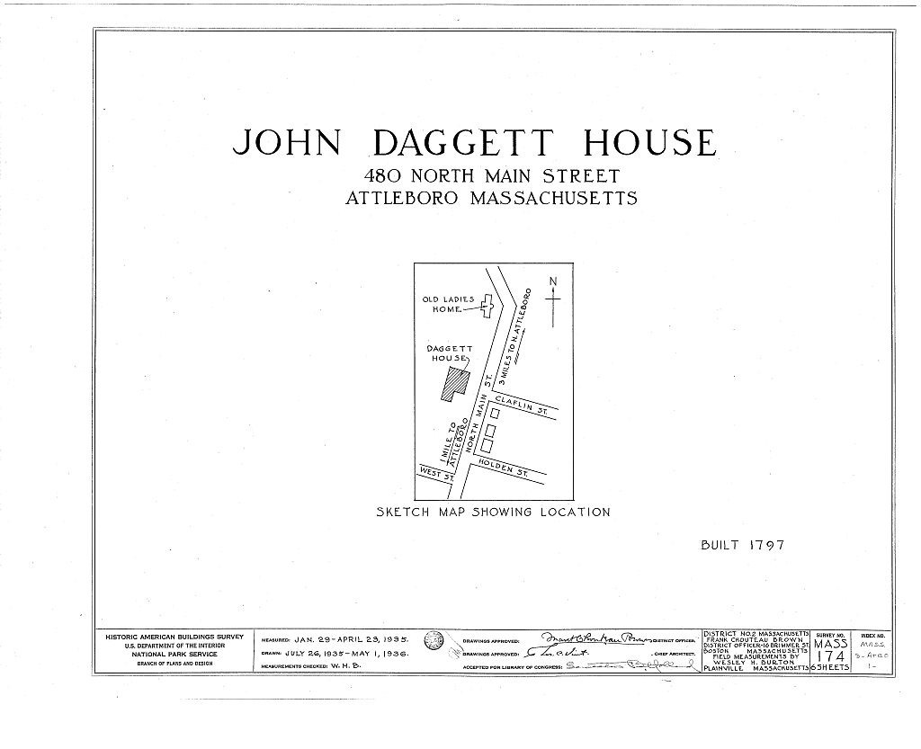 John Daggett House, 480 North Main Street, Attleboro, Bristol County, MA, measured drawing filed with the federal survey