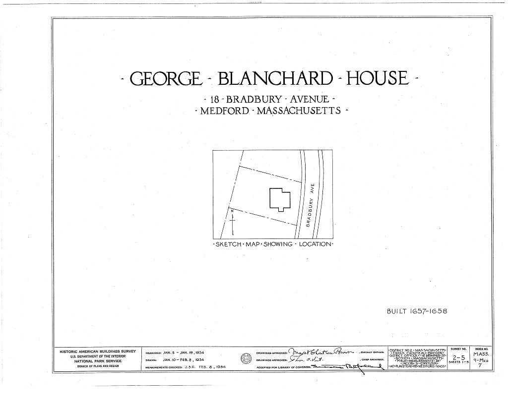 George Blanchard House, 18 Bradbury Avenue, Medford, Middlesex County, MA, measured drawing filed with the federal survey
