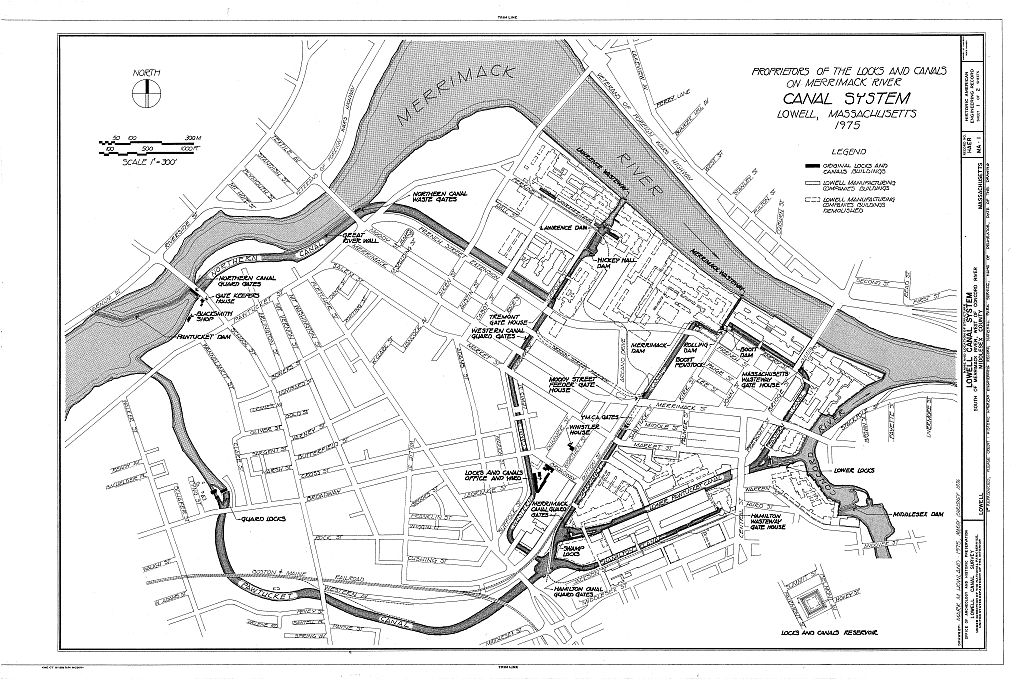 Lowell Canal System, Merrimack & Concord Rivers, Lowell, Middlesex County, MA, measured drawing filed with the federal survey