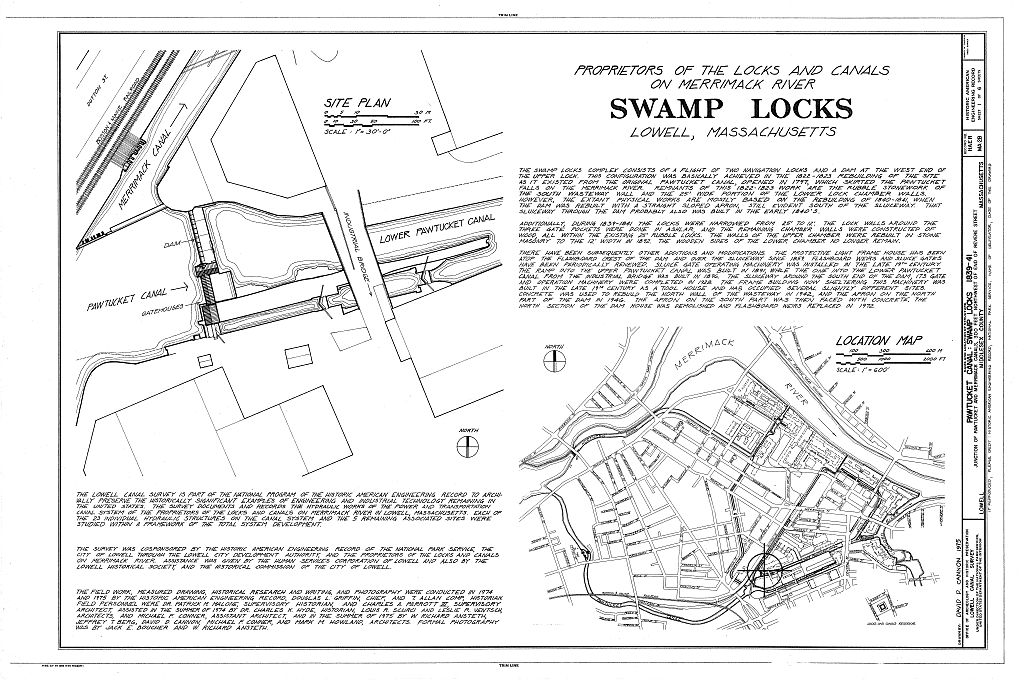Pawtucket Canal, Swamp Locks, Pawtucket & Merrimack Canals, Lowell, Middlesex County, MA, measured drawing filed with the federal survey