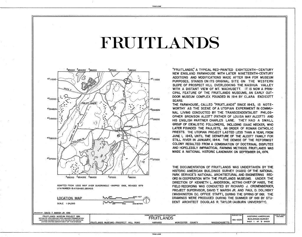 "Fruitlands", Fruitlands Museum, Prospect Hill Road, Harvard, Worcester County, MA, measured drawing filed with the federal survey