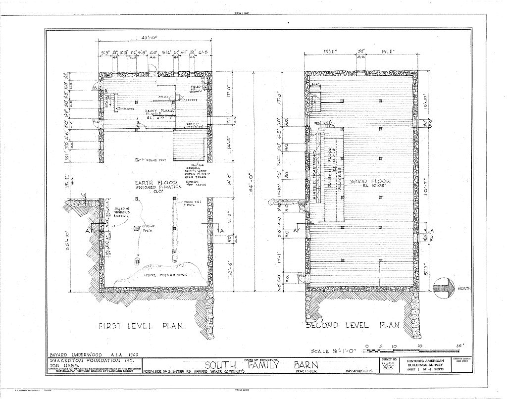 Shaker South Family Barn, South Shaker Road, Harvard, Worcester County, MA, measured drawing filed with the federal survey