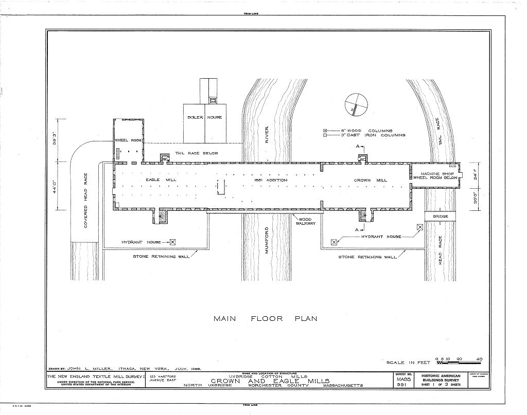Crown & Eagle Mills, 123 Hartford Avenue East, North Uxbridge, Worcester County, MA, measured drawing filed with the federal survey