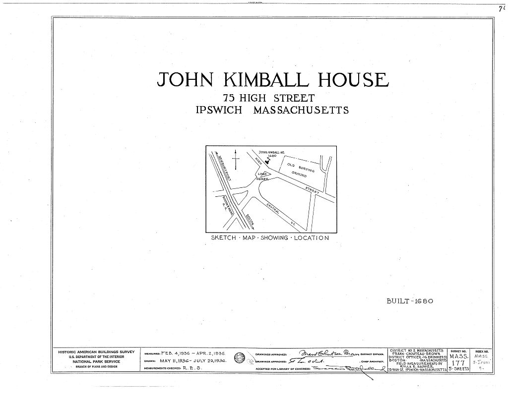 John Kimball House, 75 High Street, Ipswich, Essex County, MA, measured drawing filed with the federal survey